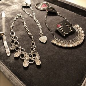 paparazzi Silver-Tone Crystal Heart & Teardrop Necklace Bling Set